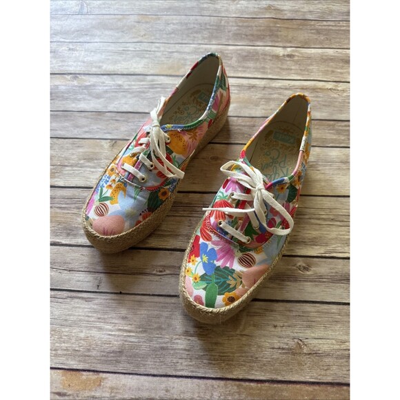 Keds X Rifle Paper Co The Platfo Slip On Sneakers 8.5 Jute Floral Sicily WF67299 - Picture 1 of 8